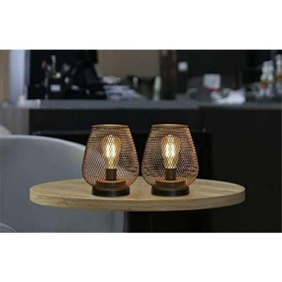 Set of 2 Metal Cage LED Lanterns Battery Powered Indoor Outdoor Decoration Bronz - Picture 4 of 7